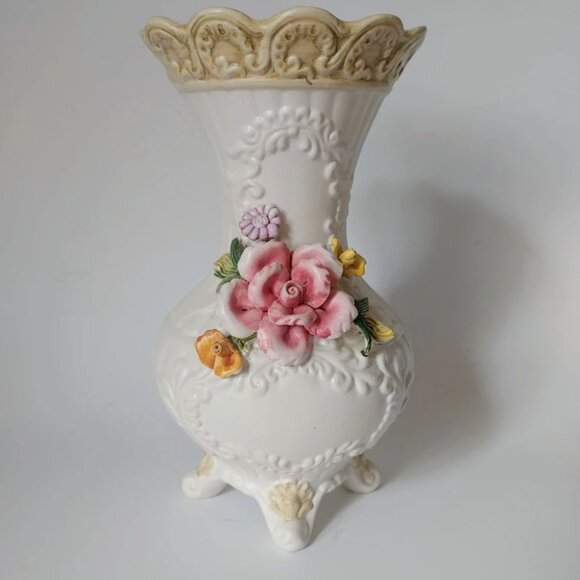 Vintage Capodimonte Italy Rose Floral Vase - Picture 1 of 5